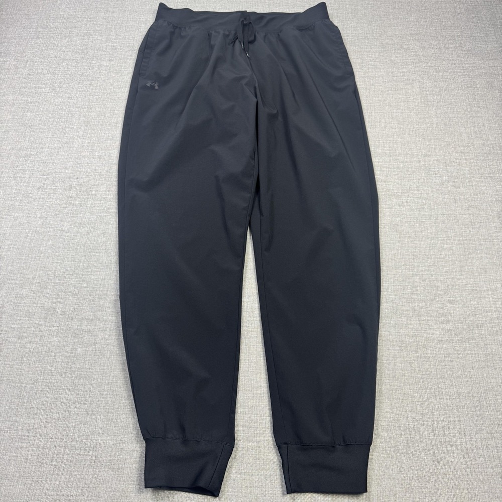 Under Armour Jogger Pants Mens L Black Jersey Elastic Waist Drawstring Pockets